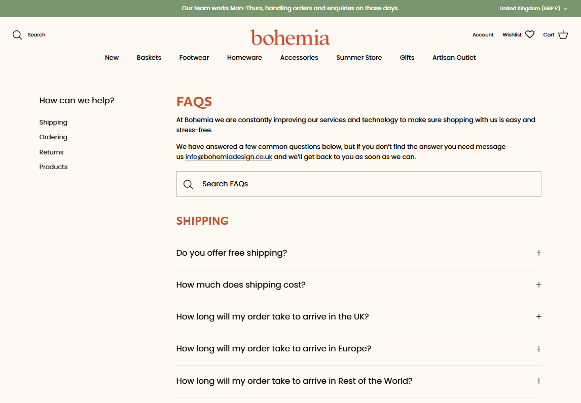 FAQs page
