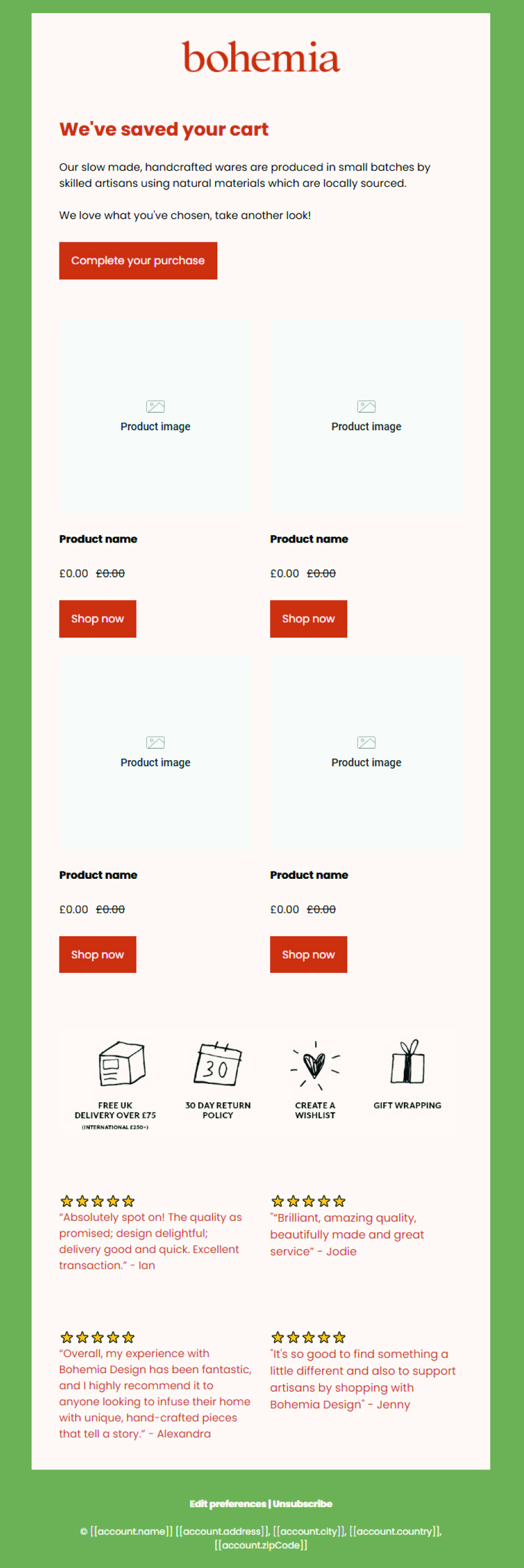 Abandoned cart email