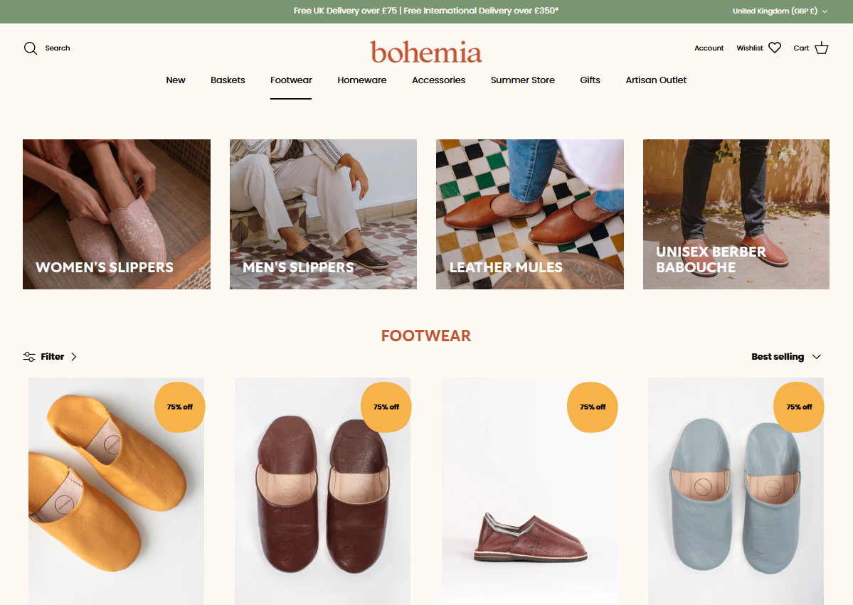 Footwear category navigation